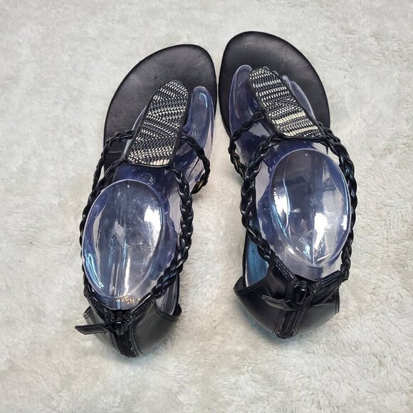 Cole Haan Abbe Black Braided Beaded Strap Back Zipper Flat Sandals Women 11 B - Picture 5 of 10